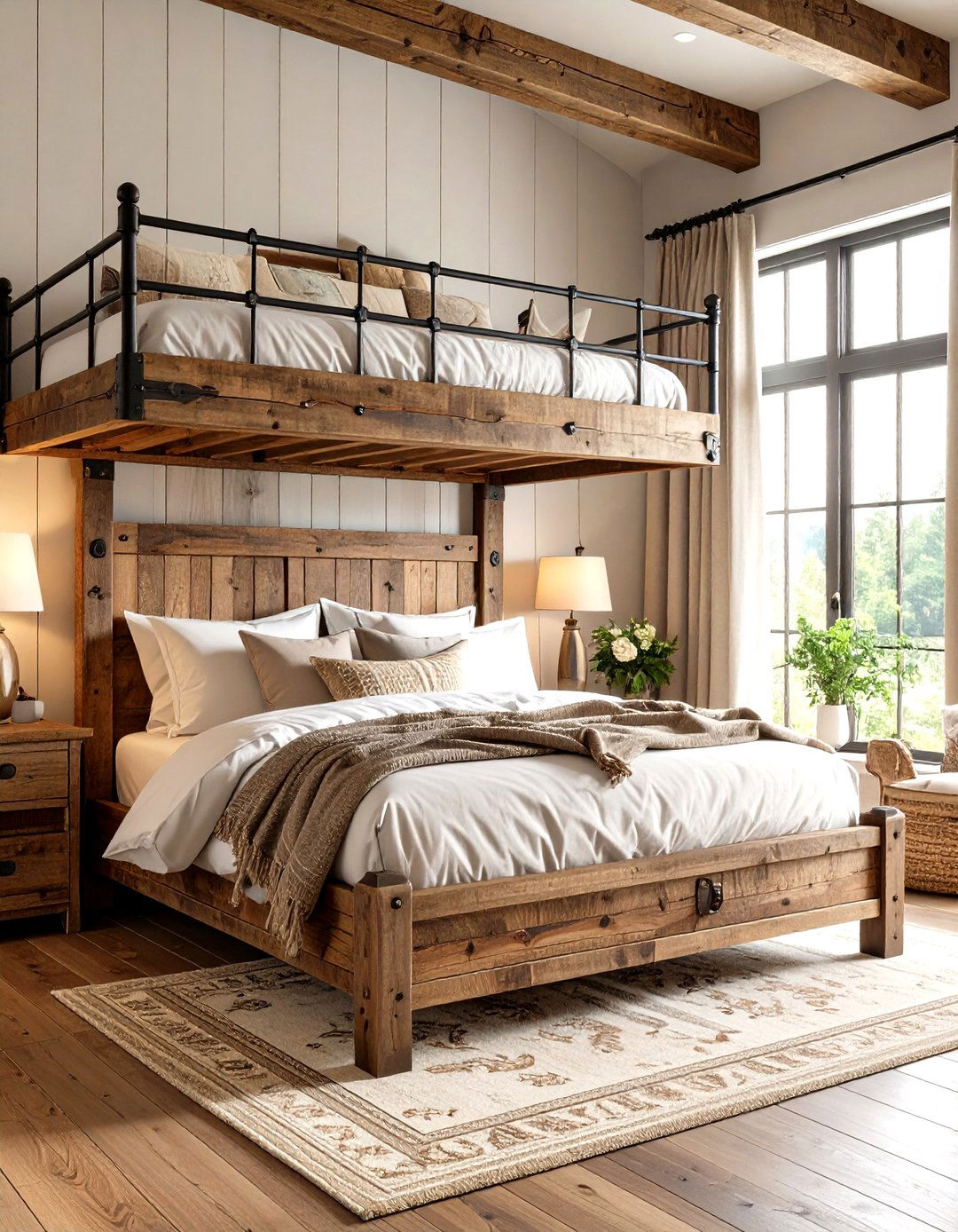 Rustic Farmhouse Loft Bed with Reclaimed Wood - 20 Loft Bed Ideas