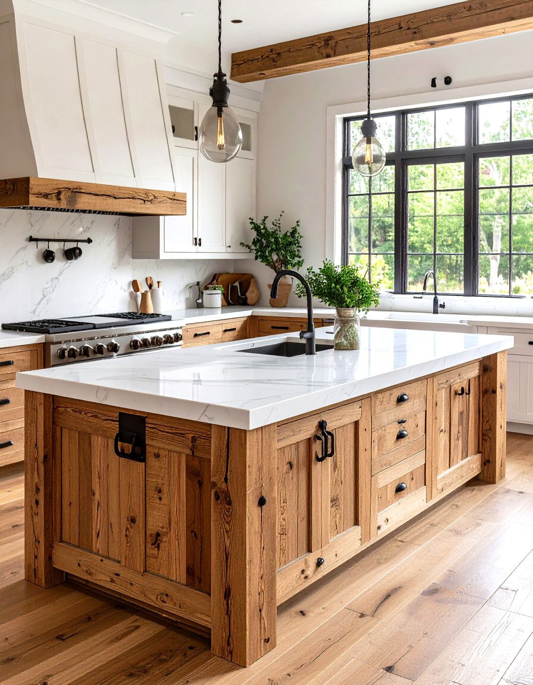 Rustic Farmhouse Marble Kitchen Island - 20 Marble Kitchen Island Ideas