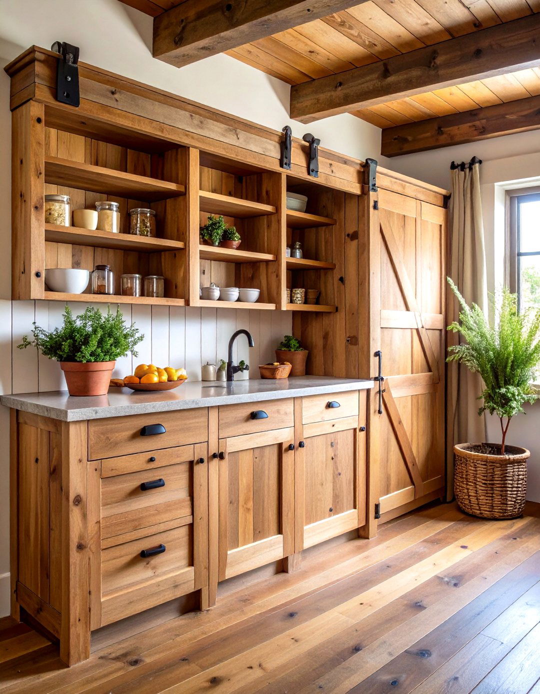 Rustic Farmhouse Pantry Cabinets with Plank Charm - 20 Floor to Ceiling Cabinets Ideas