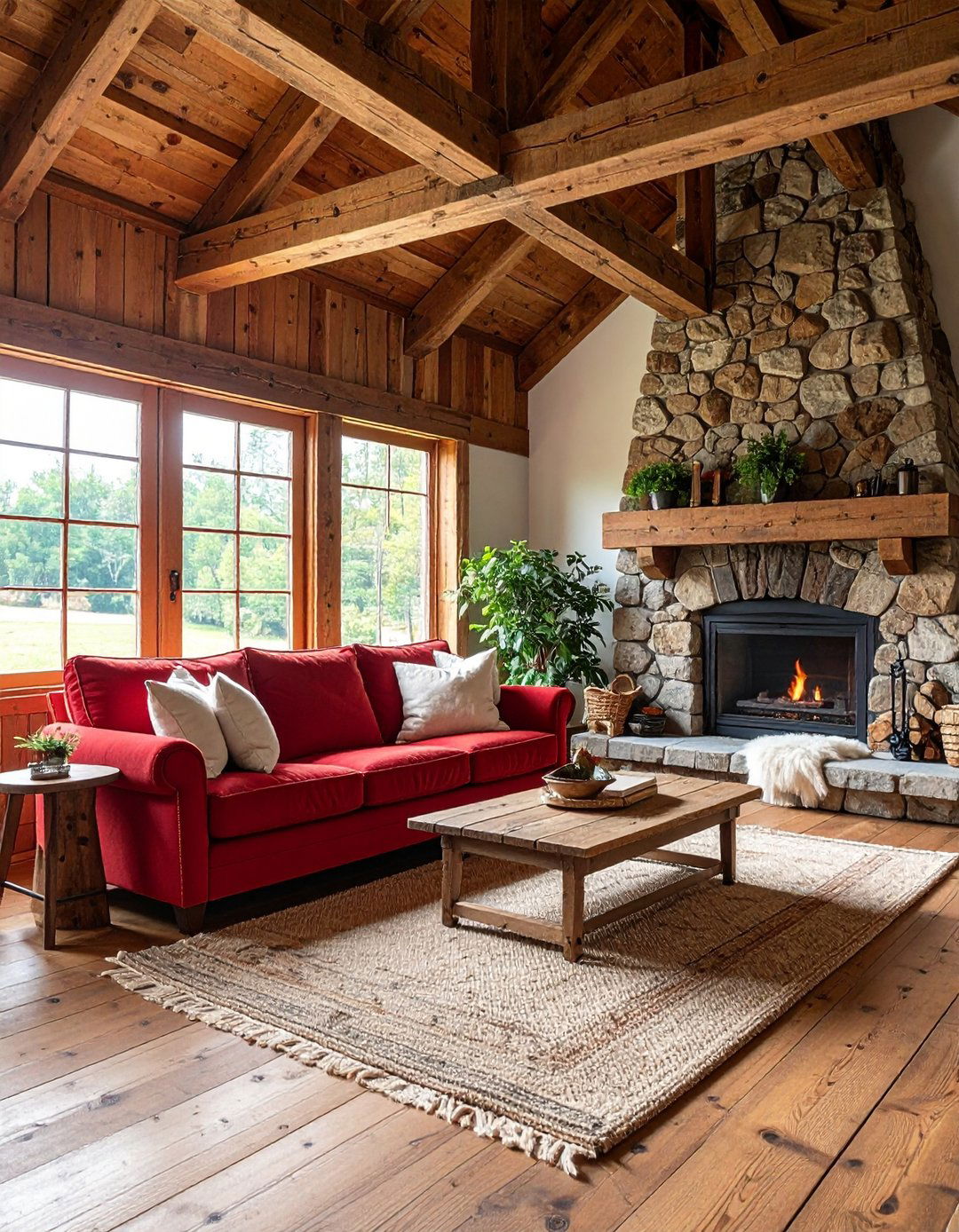 Rustic Farmhouse Red Couch Living Room - 20 Red Couch Living Room Ideas