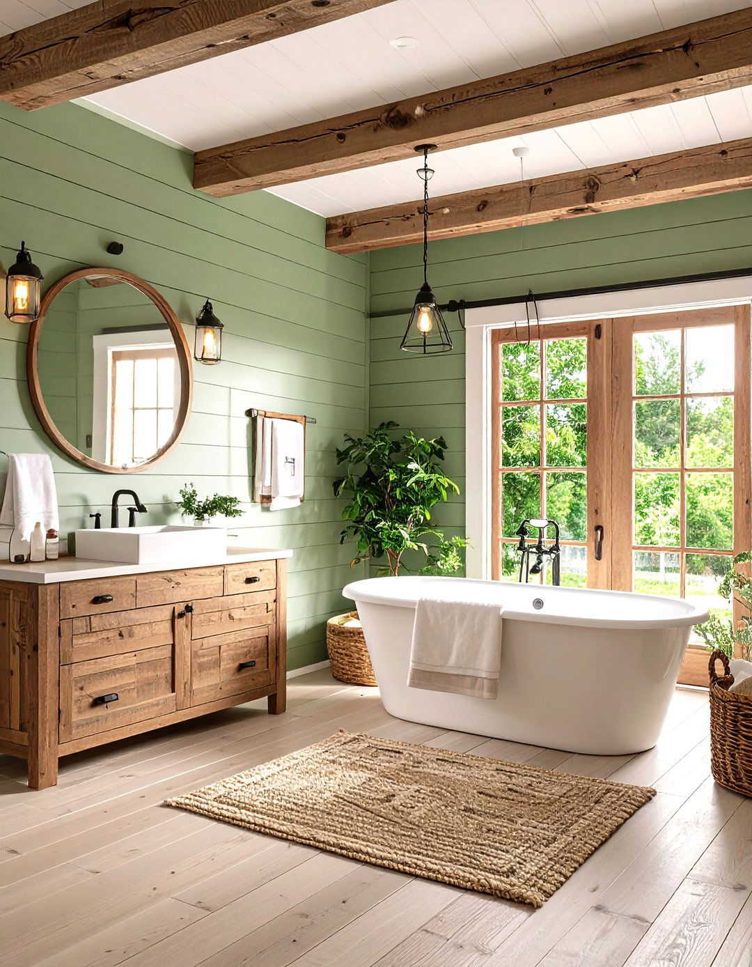 Rustic Farmhouse Sage Green Bathroom - 20 Sage Green Bathroom Ideas