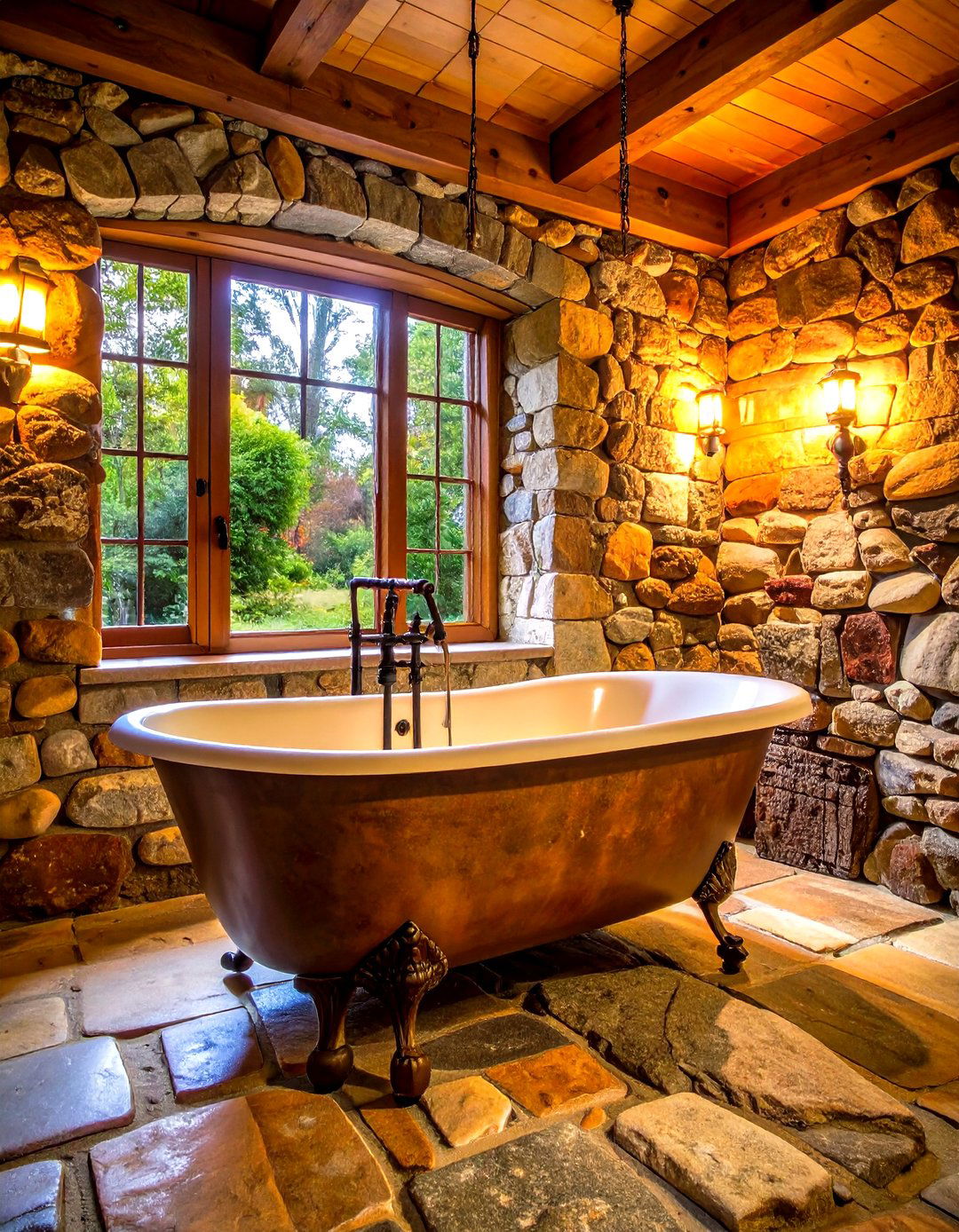 Rustic Fieldstone Feature - 20 Stone Bathroom Ideas