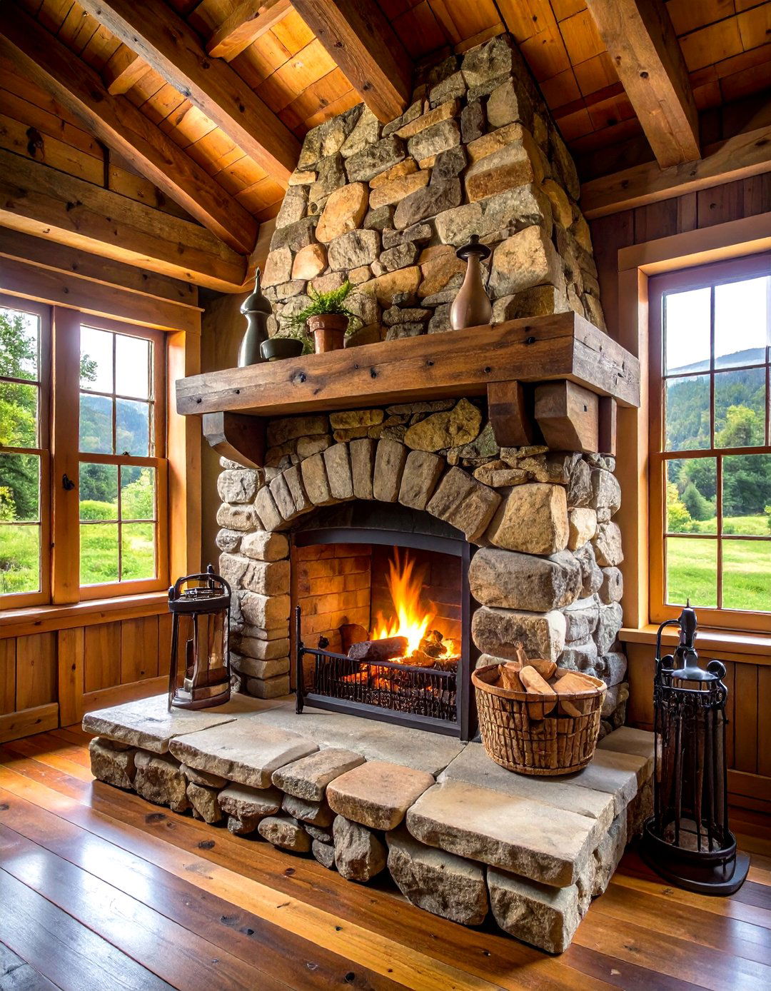 Rustic Fieldstone Hearth - 20 Stone Fireplace Ideas