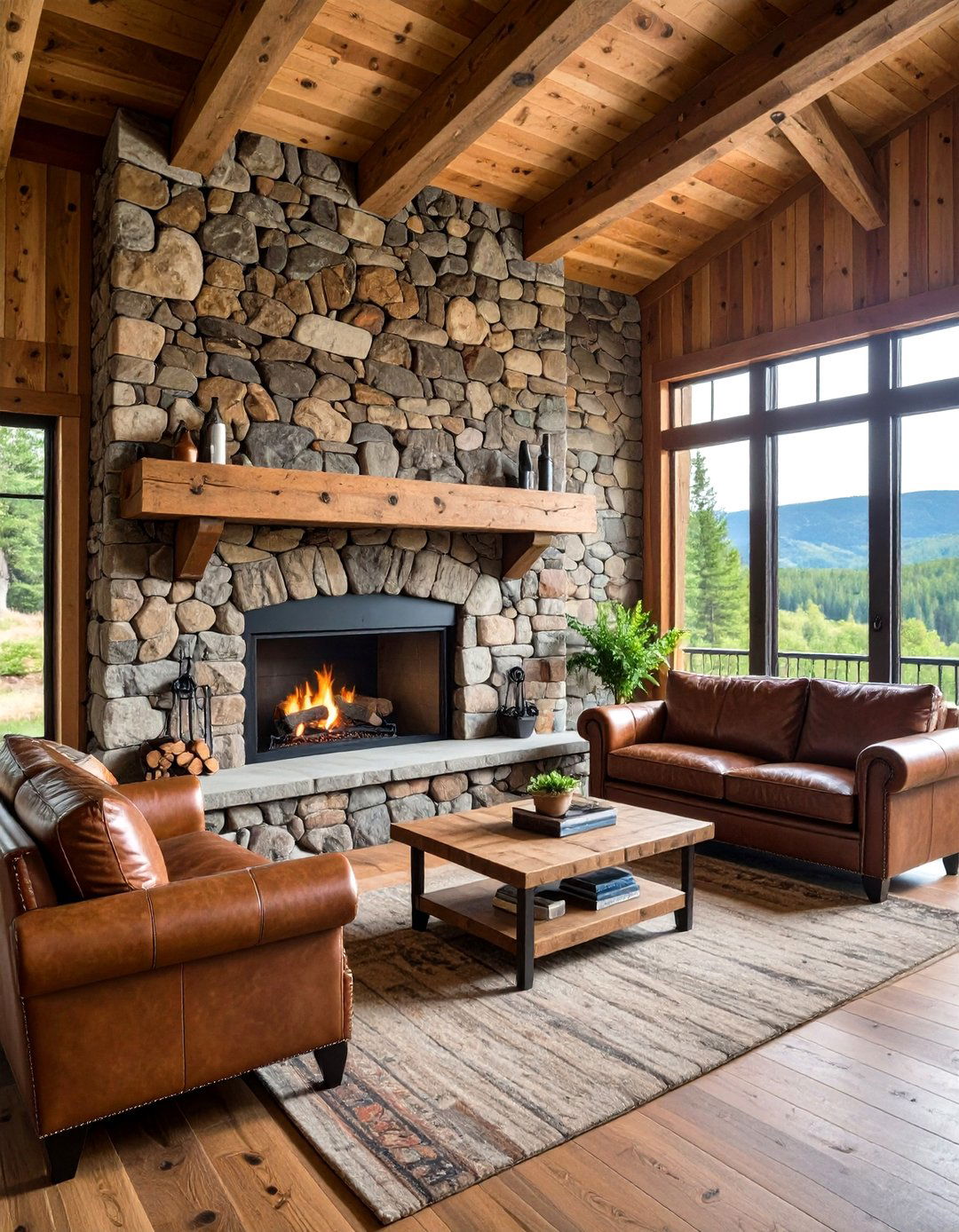 Rustic Fieldstone Statement Wall - 20 Floor-to-Ceiling Stone Fireplace Ideas