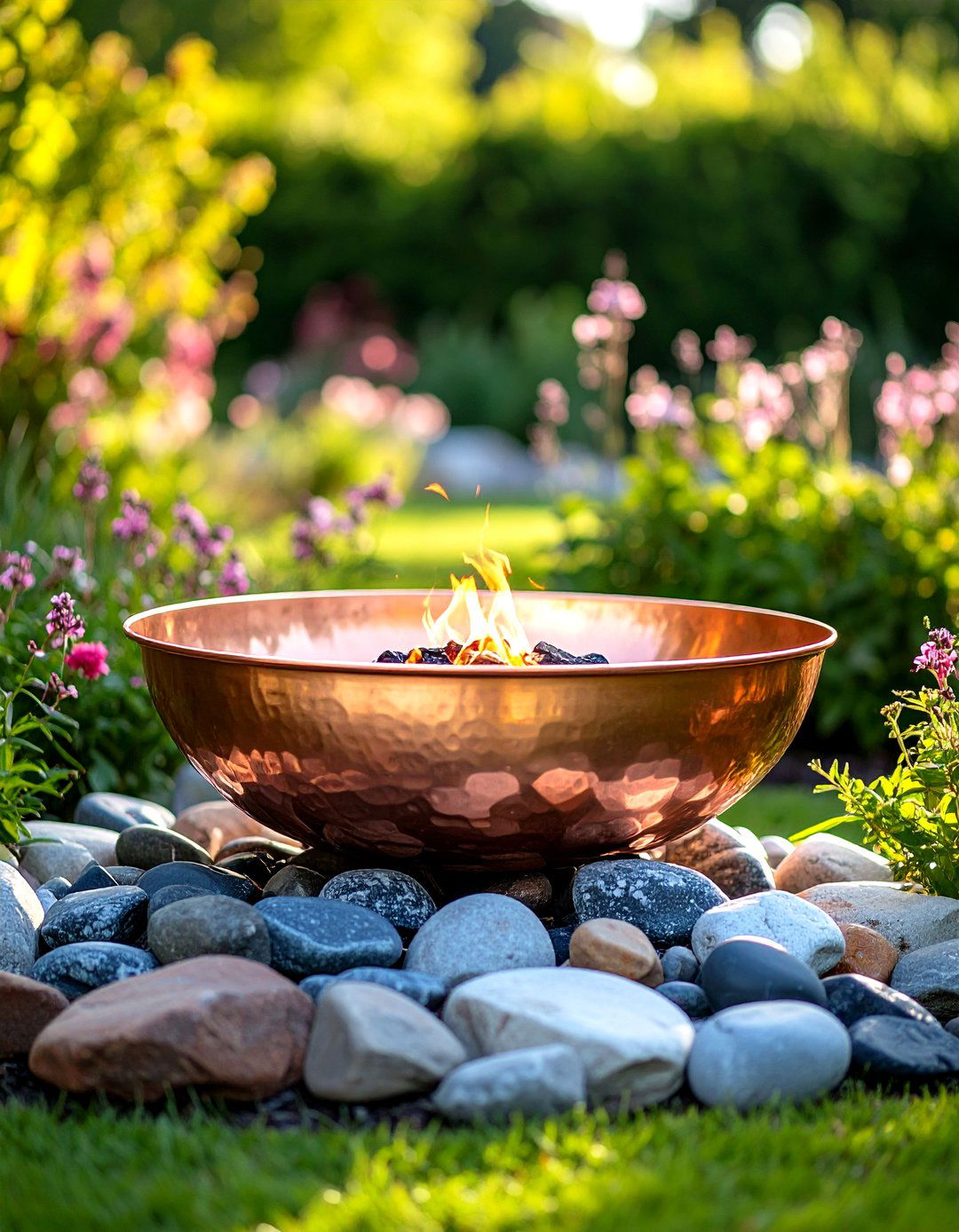 Rustic Fire Pit with Copper Bowl Centerpiece - 20 Rustic Fire Pit Ideas