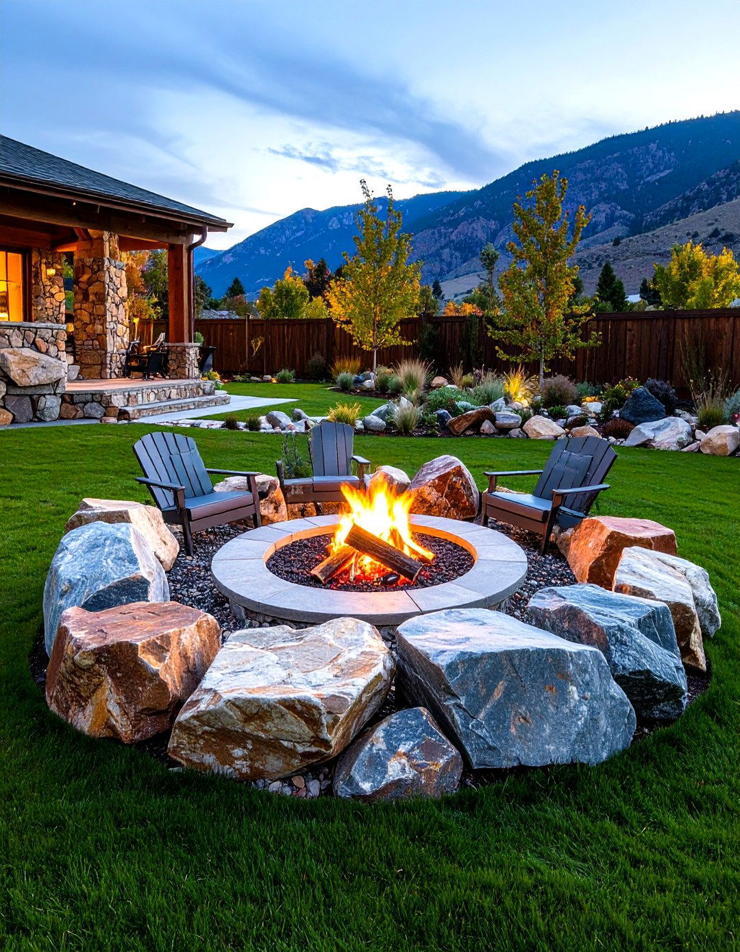 Rustic Fire Pit with Granite Boulder Arrangement - 20 Rustic Fire Pit Ideas