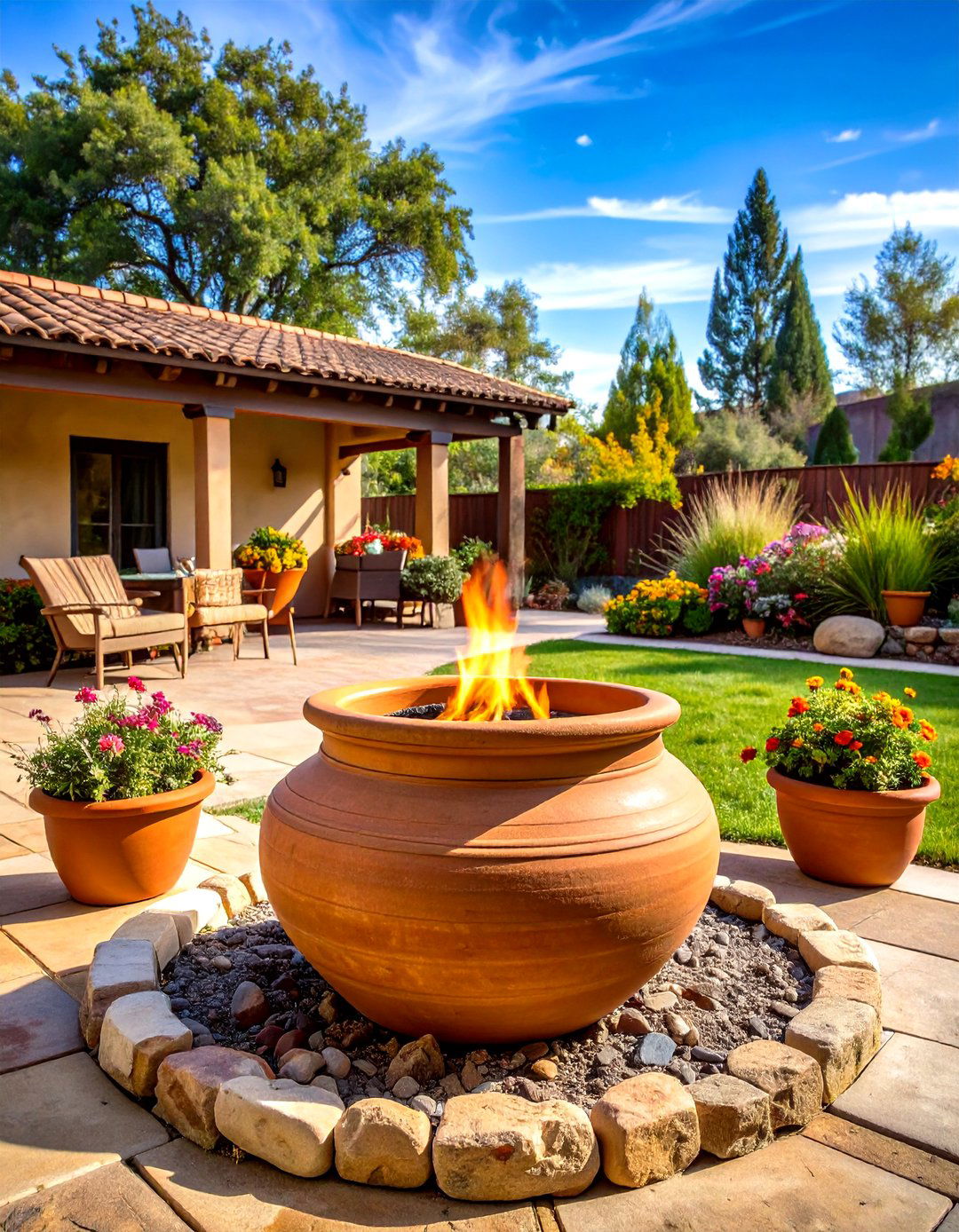 Rustic Fire Pit with Large Clay Pot Design - 20 Rustic Fire Pit Ideas