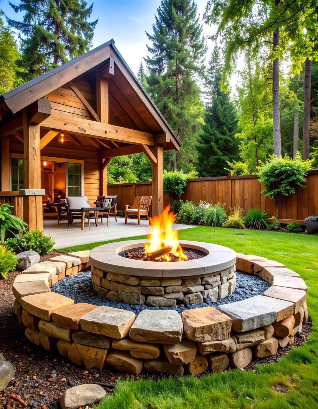 Rustic Fire Pit with Log Enclosure Design - 20 Rustic Fire Pit Ideas