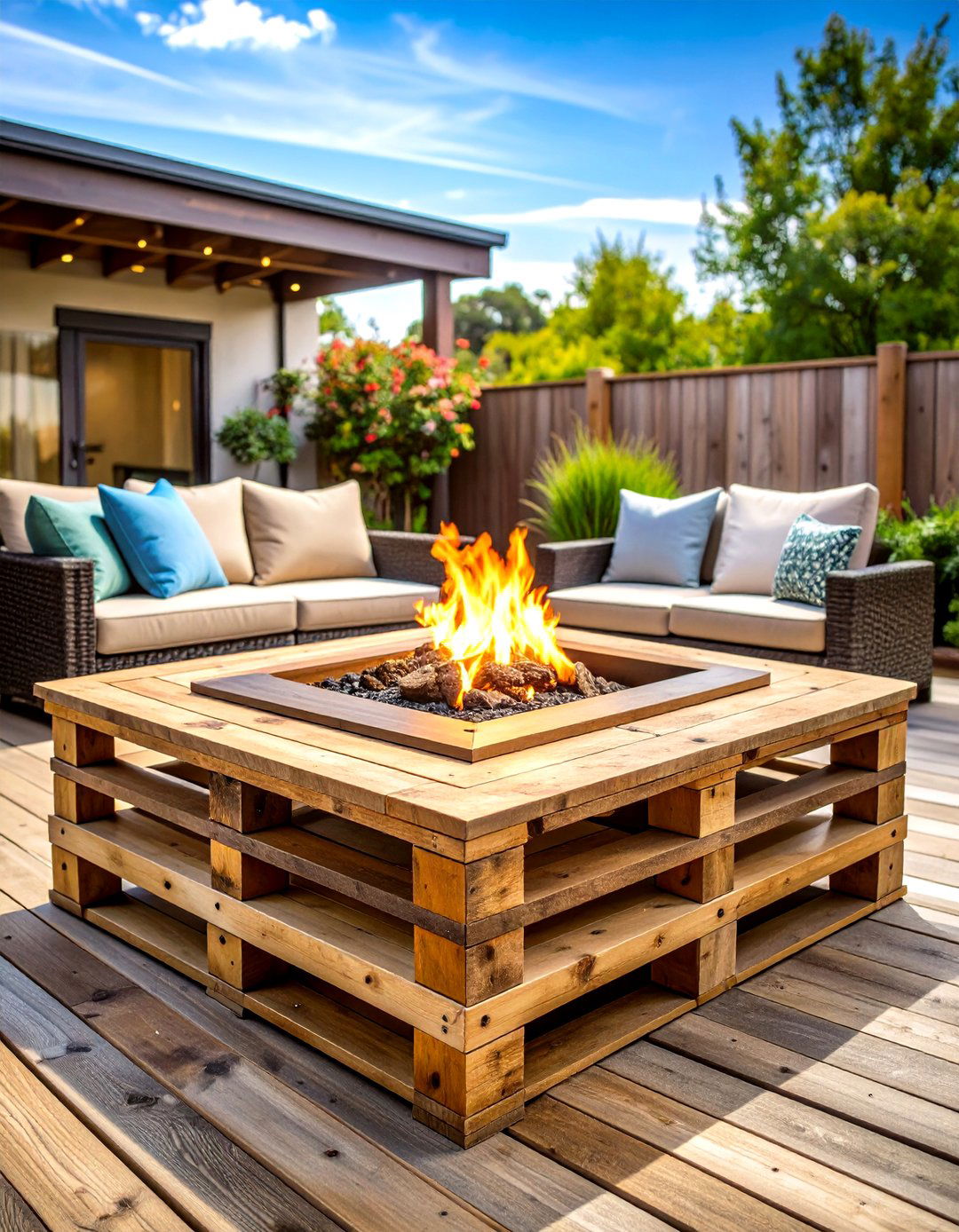 Rustic Fire Pit with Pallet Table Construction - 20 Rustic Fire Pit Ideas