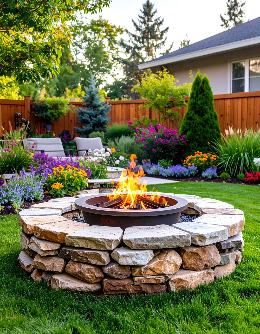 Rustic Fire Pit with Stone and Metal Hybrid - 20 Rustic Fire Pit Ideas