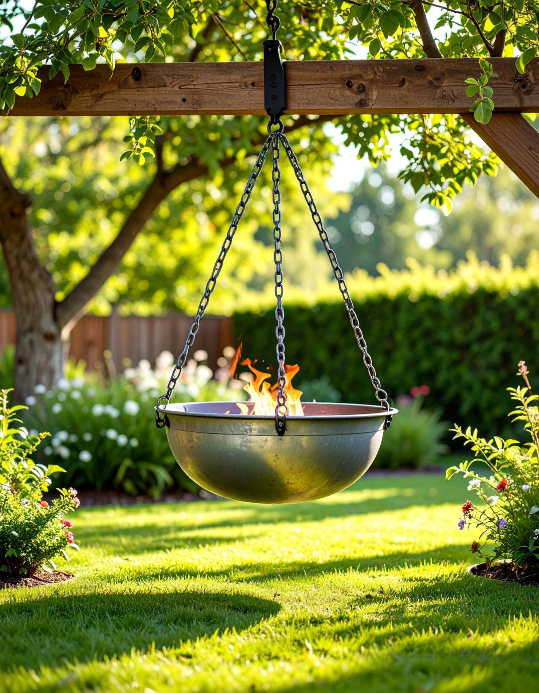 Rustic Fire Pit with Suspended Bowl Design - 20 Rustic Fire Pit Ideas
