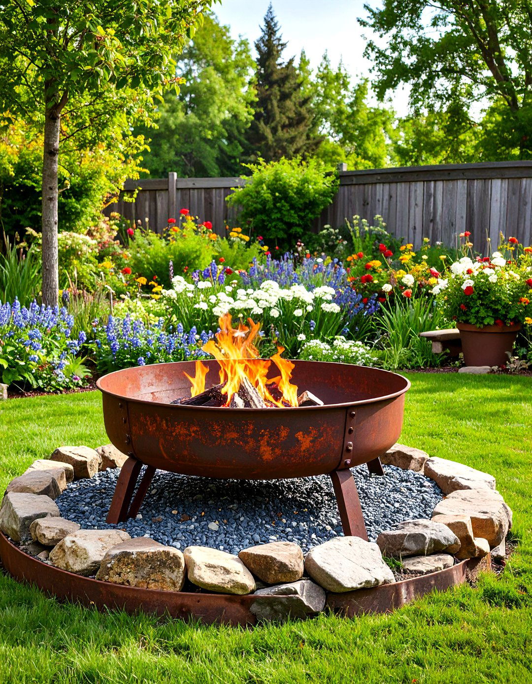 Rustic Fire Pit with Tractor Rim Base - 20 Rustic Fire Pit Ideas