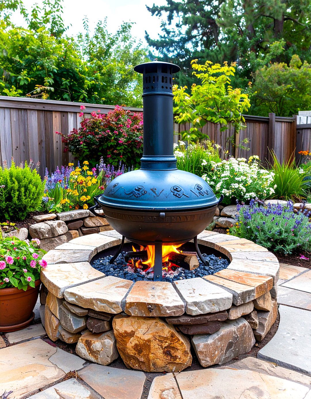 Rustic Fire Pit with Traditional Chiminea Style - 20 Rustic Fire Pit Ideas