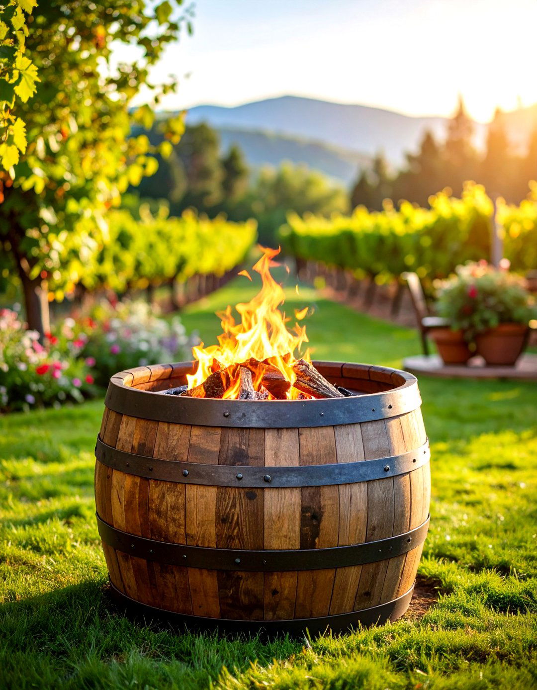 Rustic Fire Pit with Wine Barrel Construction - 20 Rustic Fire Pit Ideas