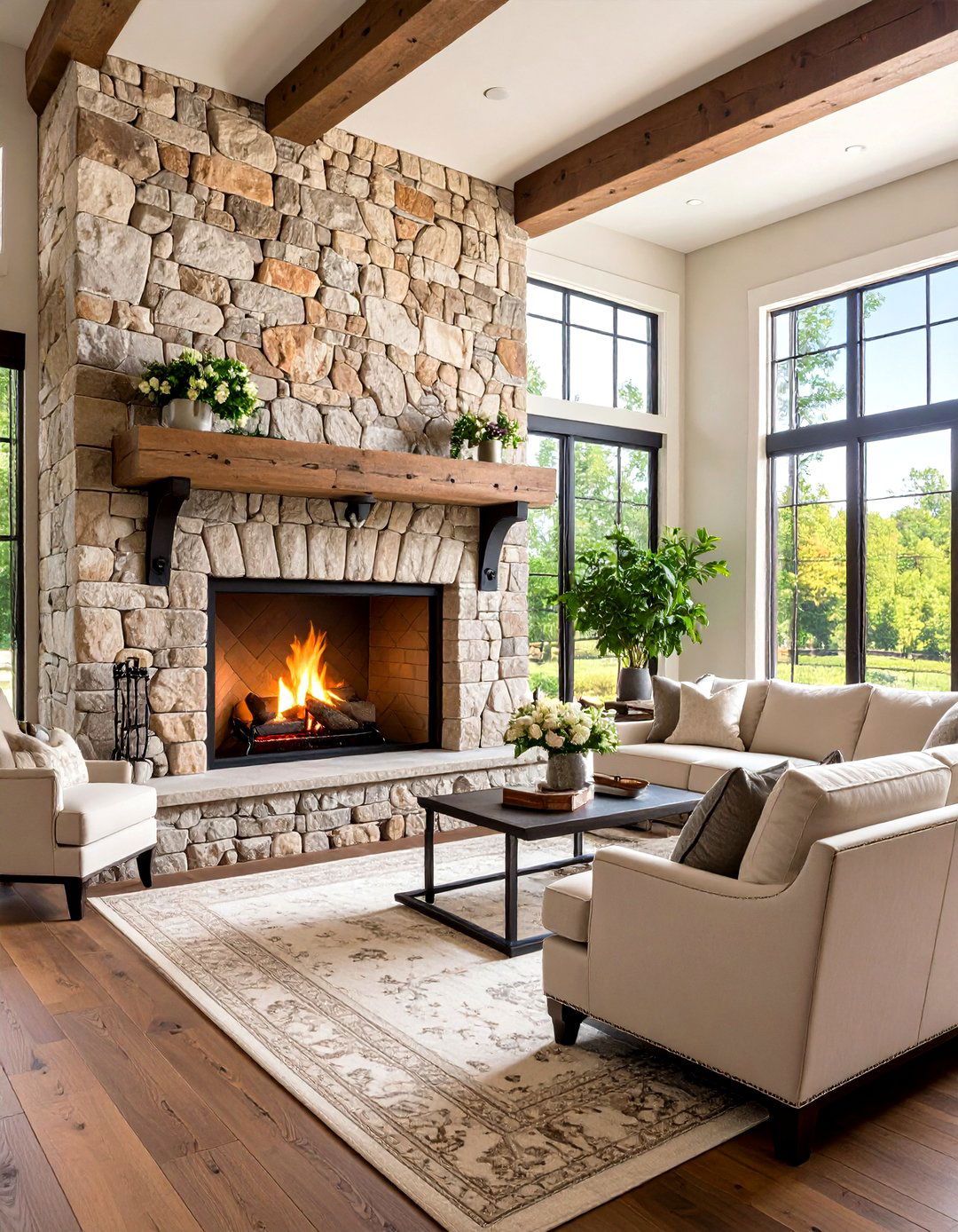 Rustic Fireplace with Hand Forged Iron Details - 20 Rustic Fireplaces
