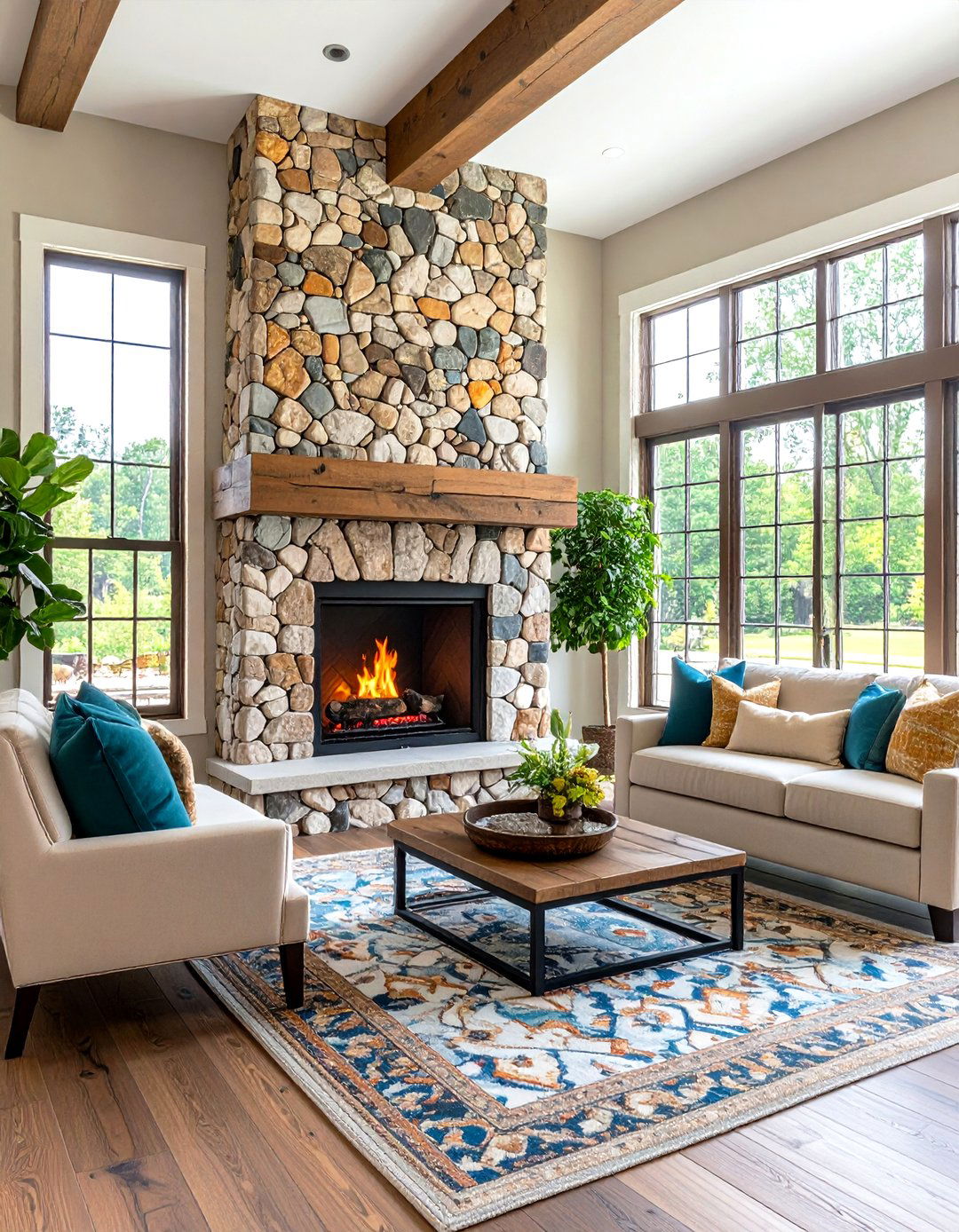 Rustic Fireplace with Mosaic Stone Pattern - 20 Rustic Fireplaces