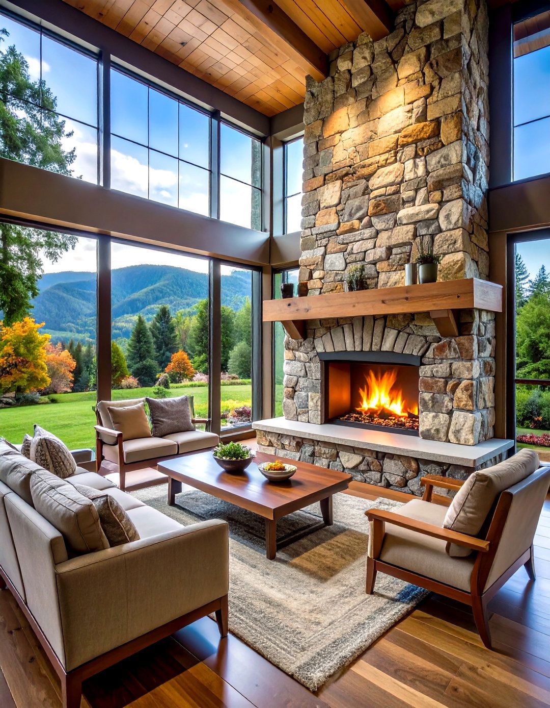 Rustic Fireplace with Three Season Room Extension - 20 Rustic Fireplaces