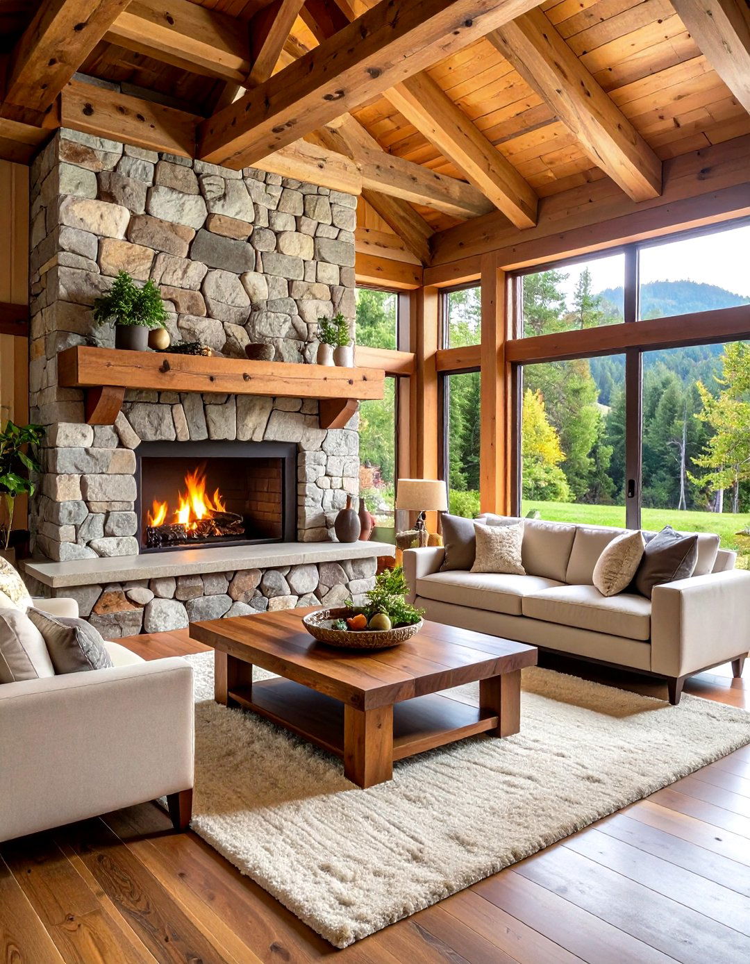 Rustic Fireplace with Timber Frame Integration - 20 Rustic Fireplaces