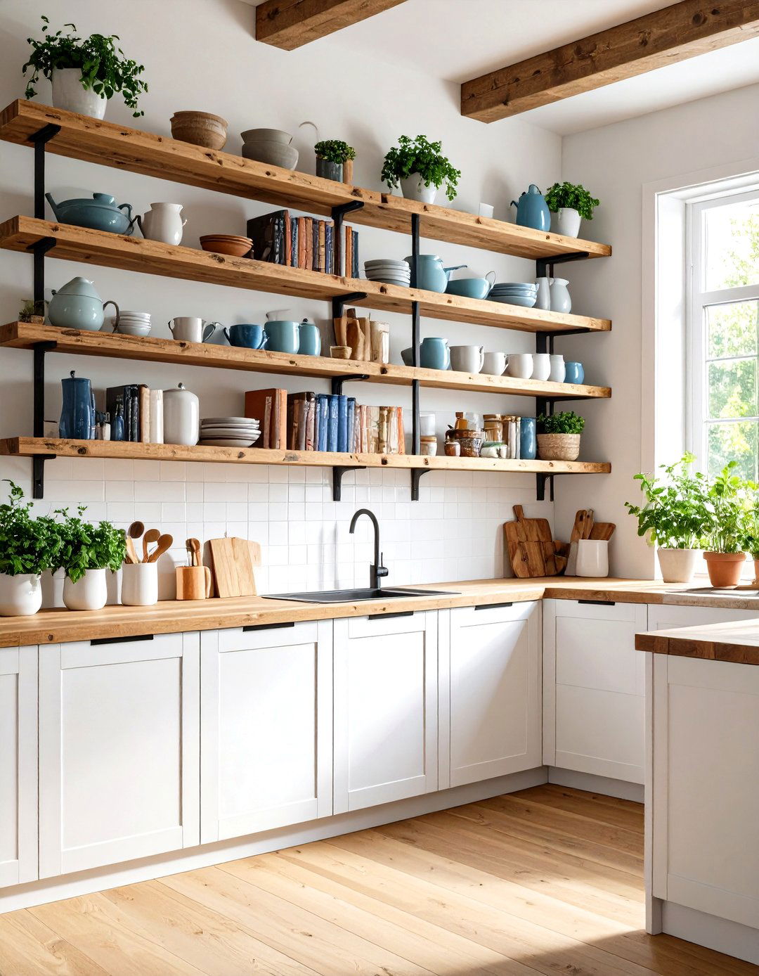 Rustic Floating Shelves - 20 Shabby Chic Kitchen Ideas