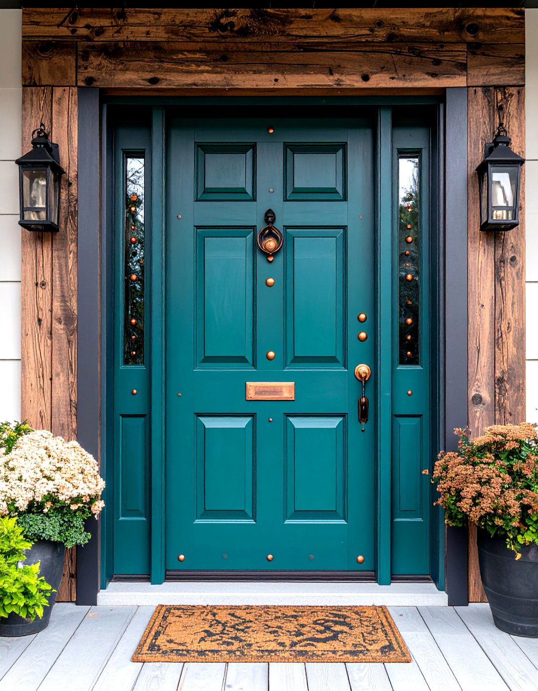 Rustic Front Door with Copper Accents and Patina - 20 Rustic Front Door Ideas