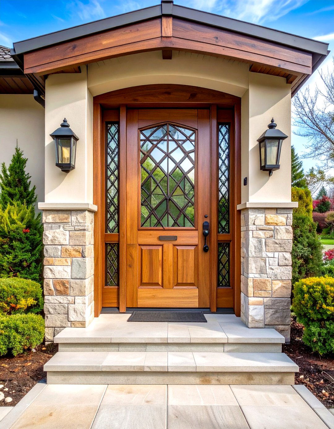 Rustic Front Door with Leaded Glass Panels - 20 Rustic Front Door Ideas