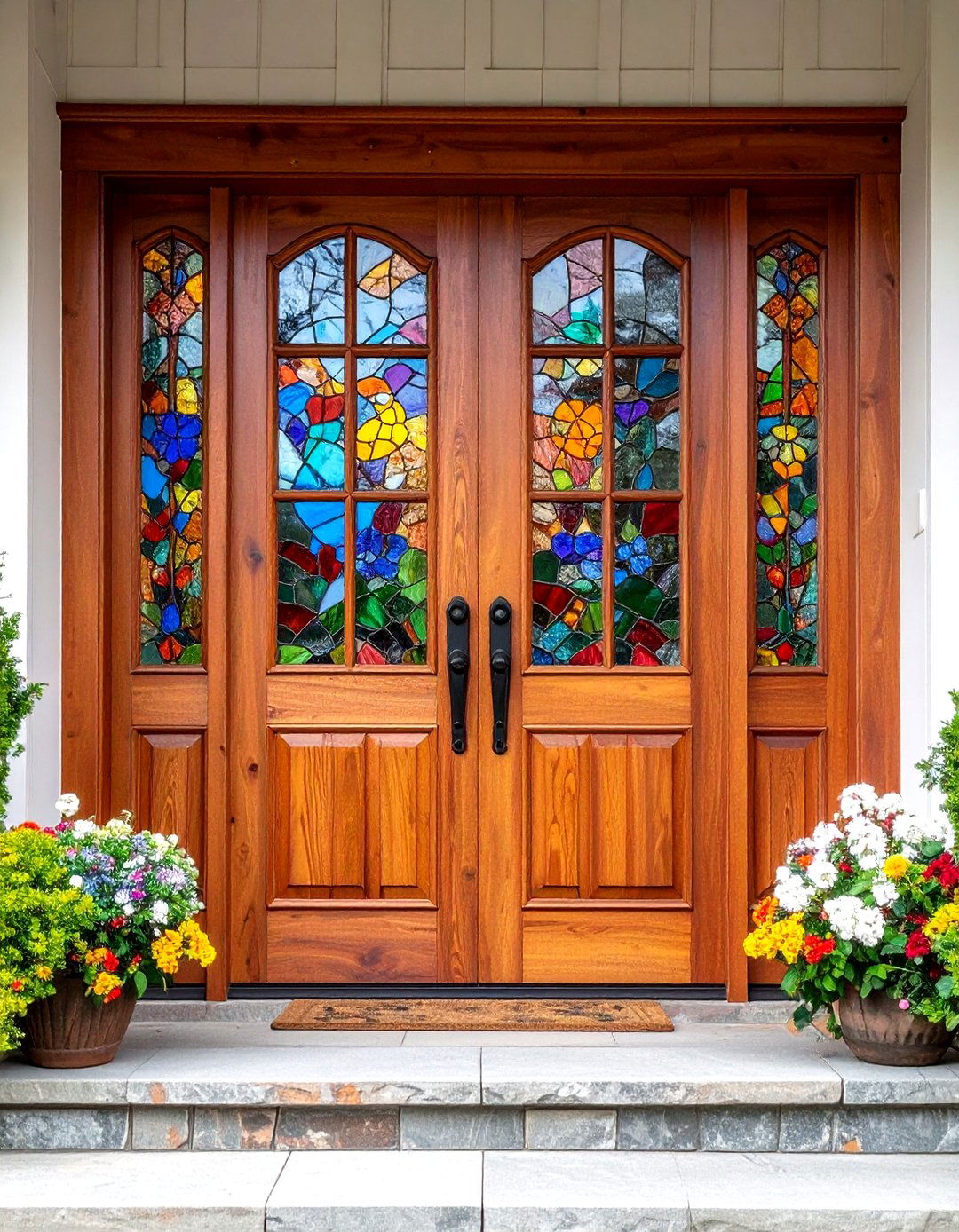 Rustic Front Door with Stained Glass Inserts - 20 Rustic Front Door Ideas