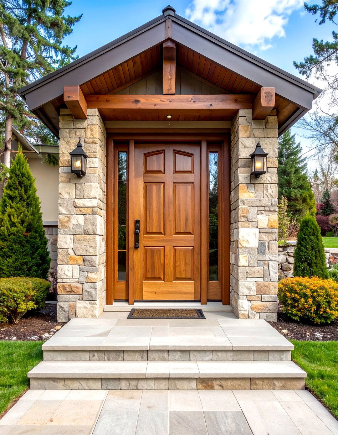 Rustic Front Door with Stone and Wood Combination - 20 Rustic Front Door Ideas