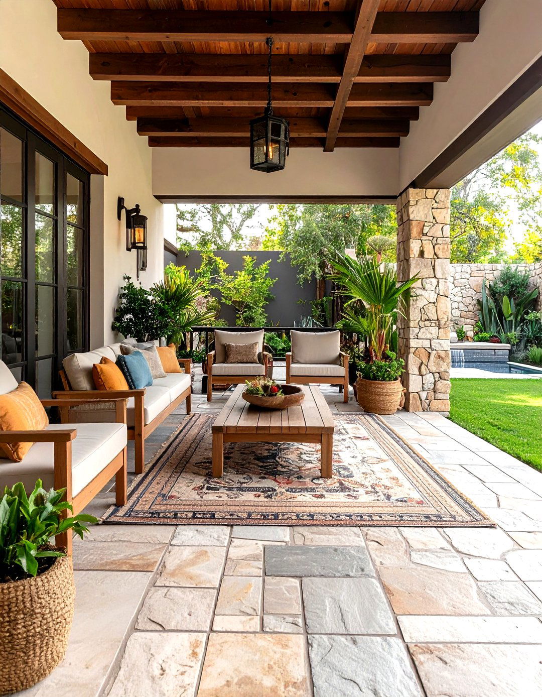 Rustic Front Porch with Natural Stone Flooring - 20 Rustic Front Porch Ideas