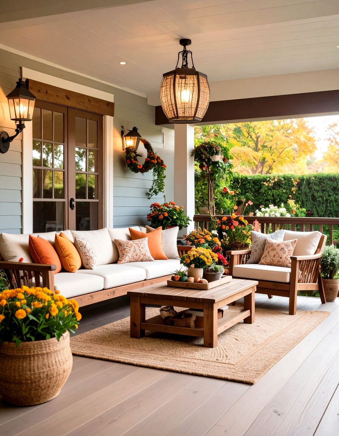 Rustic Front Porch with Seasonal Decor Focus - 20 Rustic Front Porch Ideas
