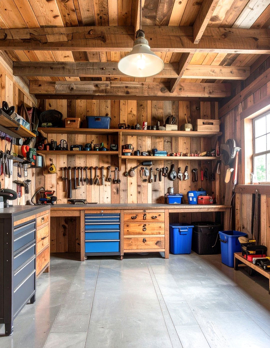 Rustic Garage Accent Wall with Reclaimed Barn Wood - 20 Rustic Garage Ideas