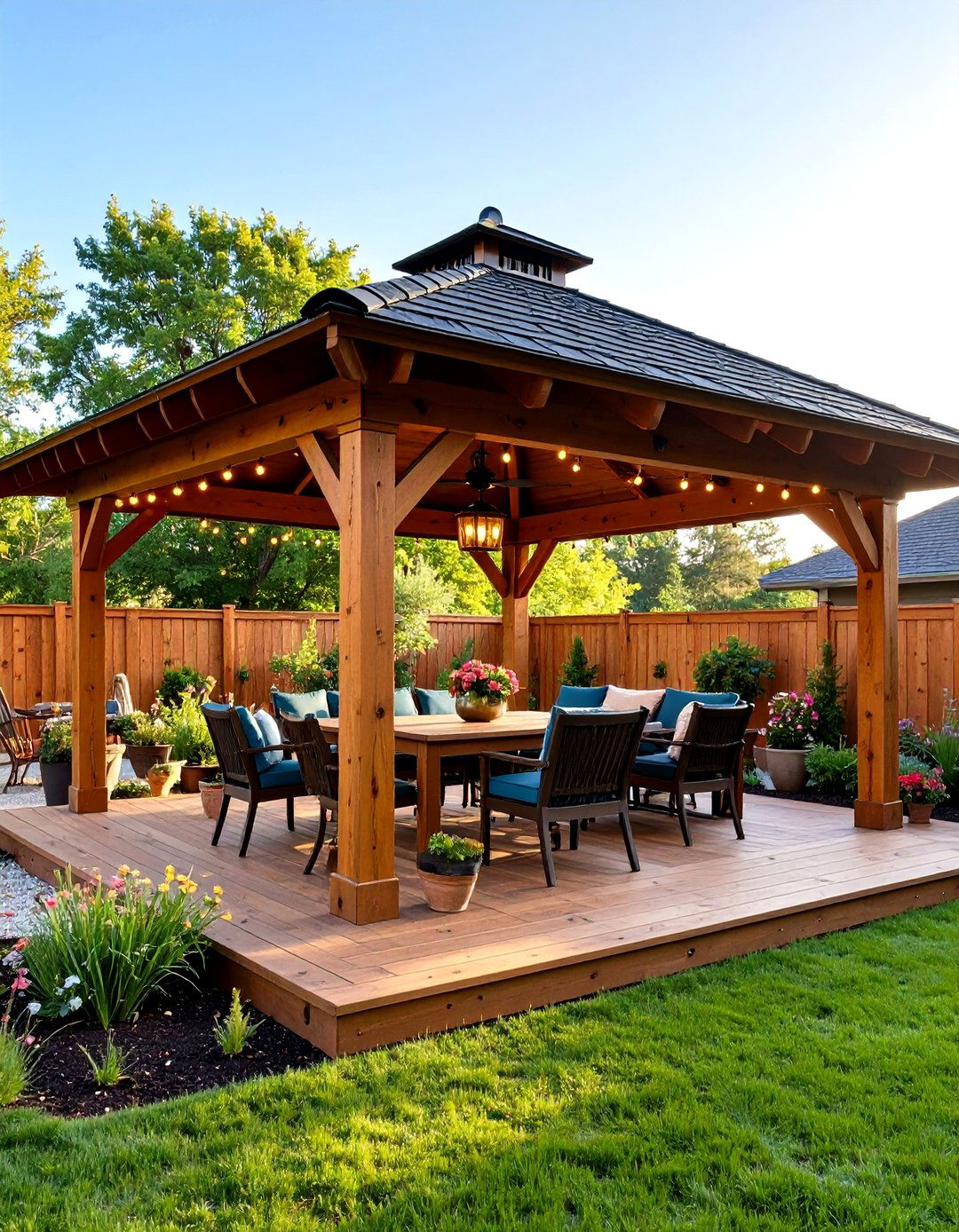 Rustic Gazebo Covered Patio with Solid Roof Protection - 20 Covered Patio Ideas