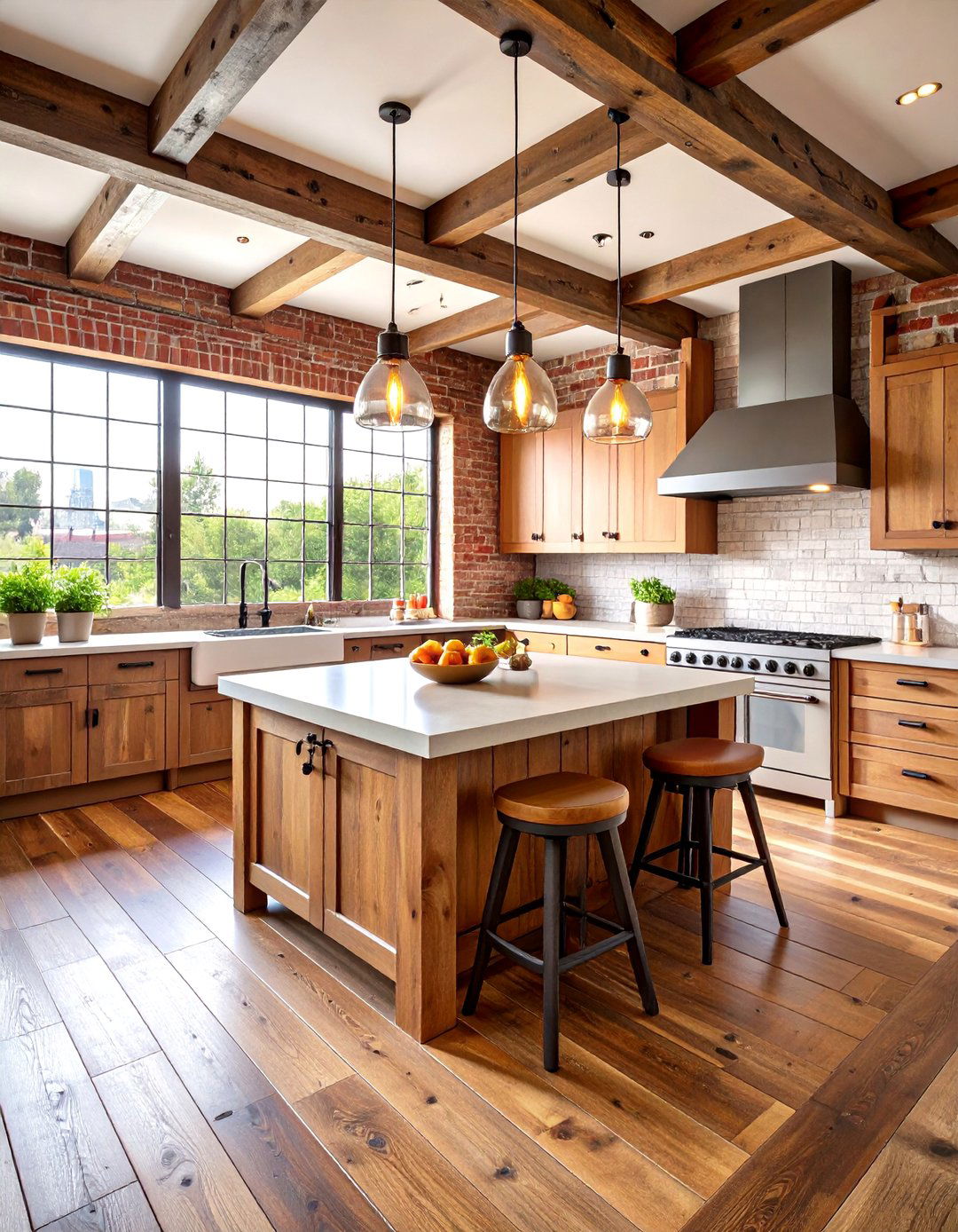 Rustic Industrial Kitchen With Dark Wood Floors and Exposed Elements - 20 Kitchen With Dark Wood Floors