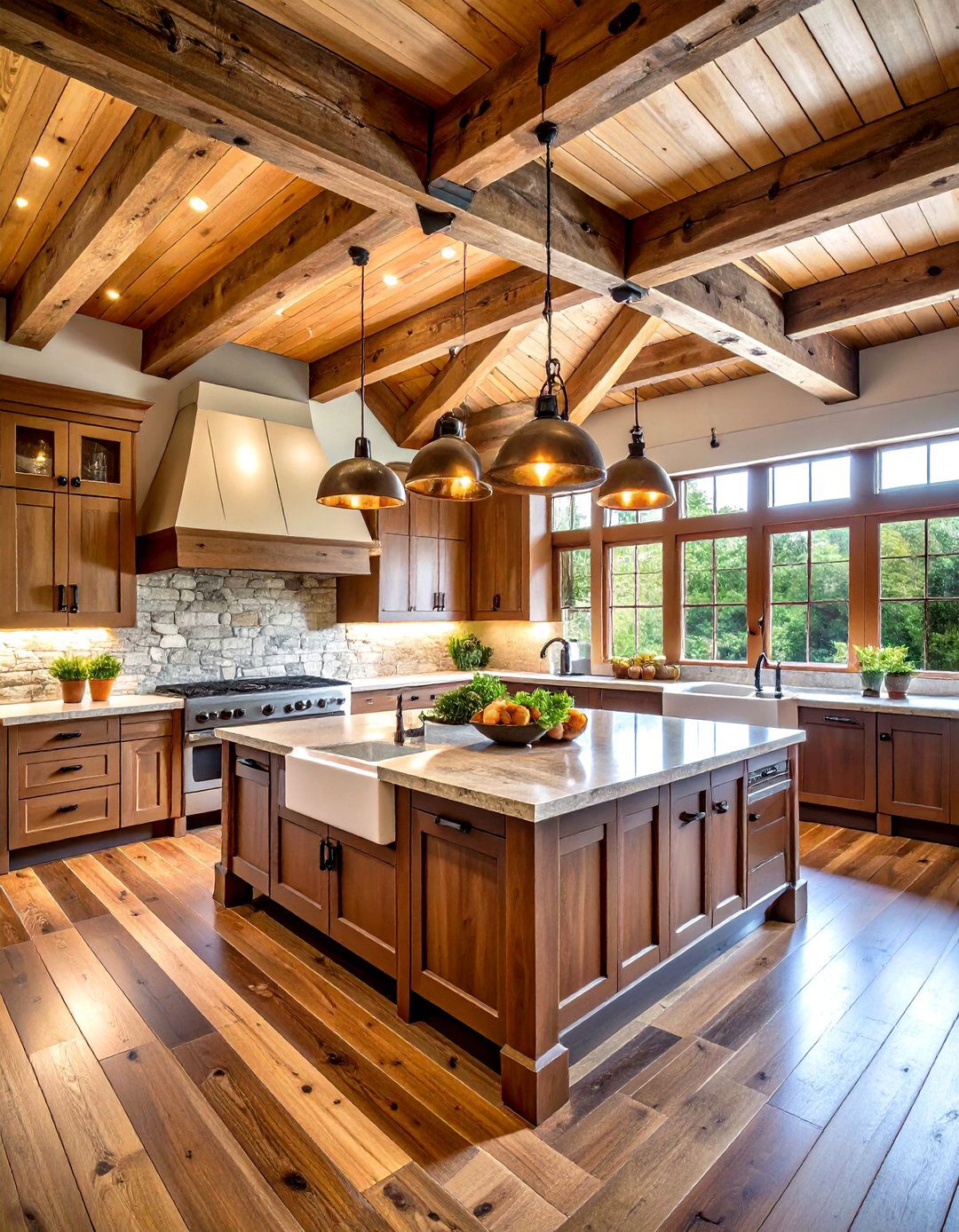 Rustic Kitchen with Exposed Ceiling Beams and Vaulted Architecture - 20 Rustic Kitchen Ideas
