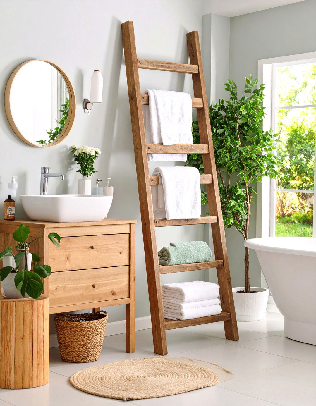 Rustic Ladder Towel Storage Displays - 20 Towel Storage Ideas