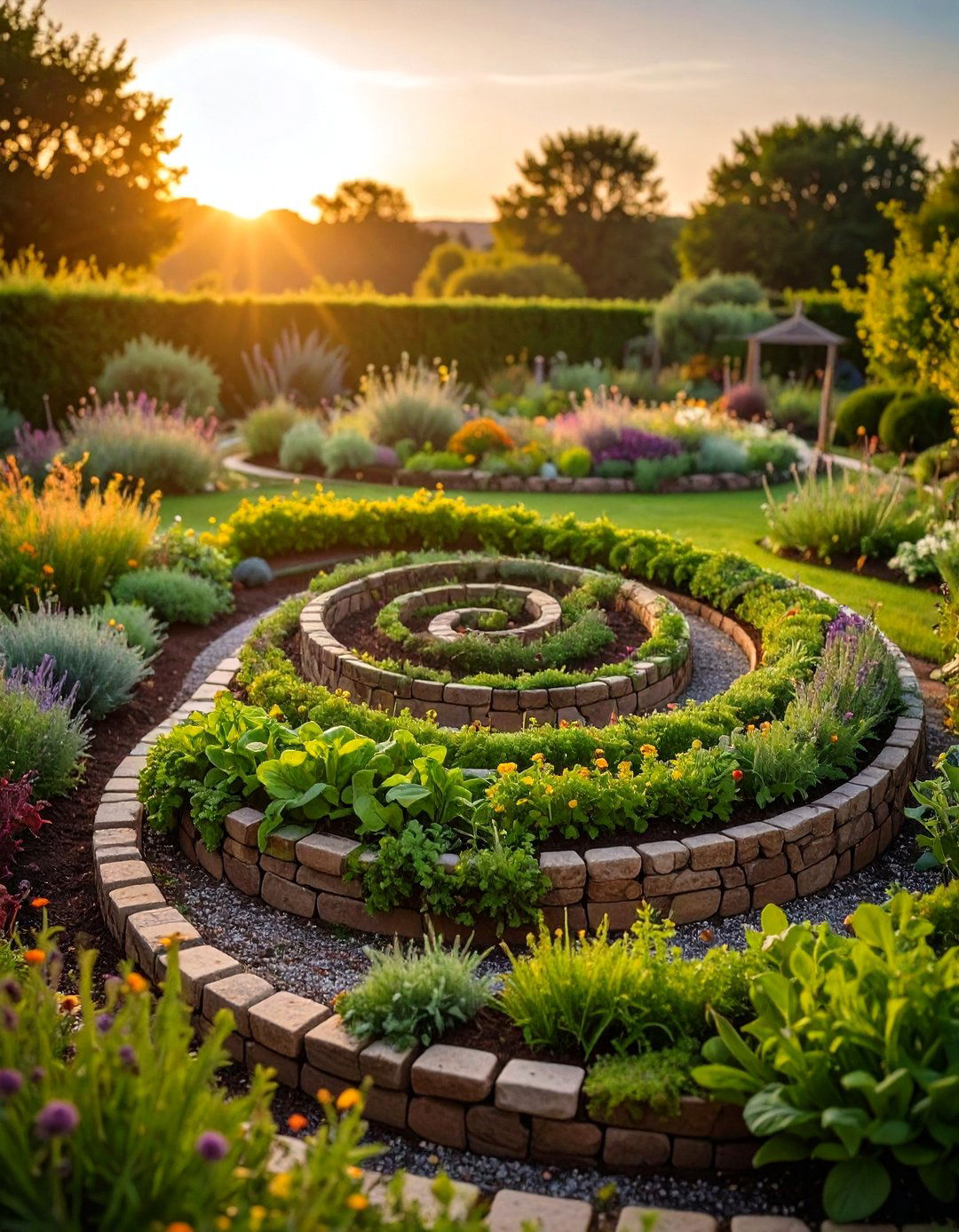 Rustic Landscaping featuring Herb Spiral and Kitchen Garden Integration - 20 Rustic Landscaping Ideas