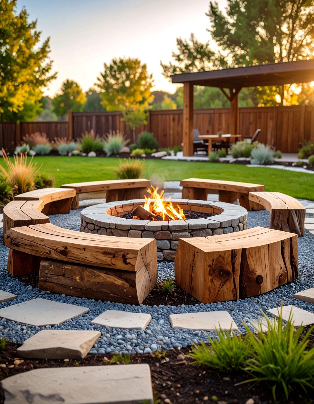 Rustic Landscaping with Natural Stone Fire Pit Gathering Areas - 20 Rustic Landscaping Ideas