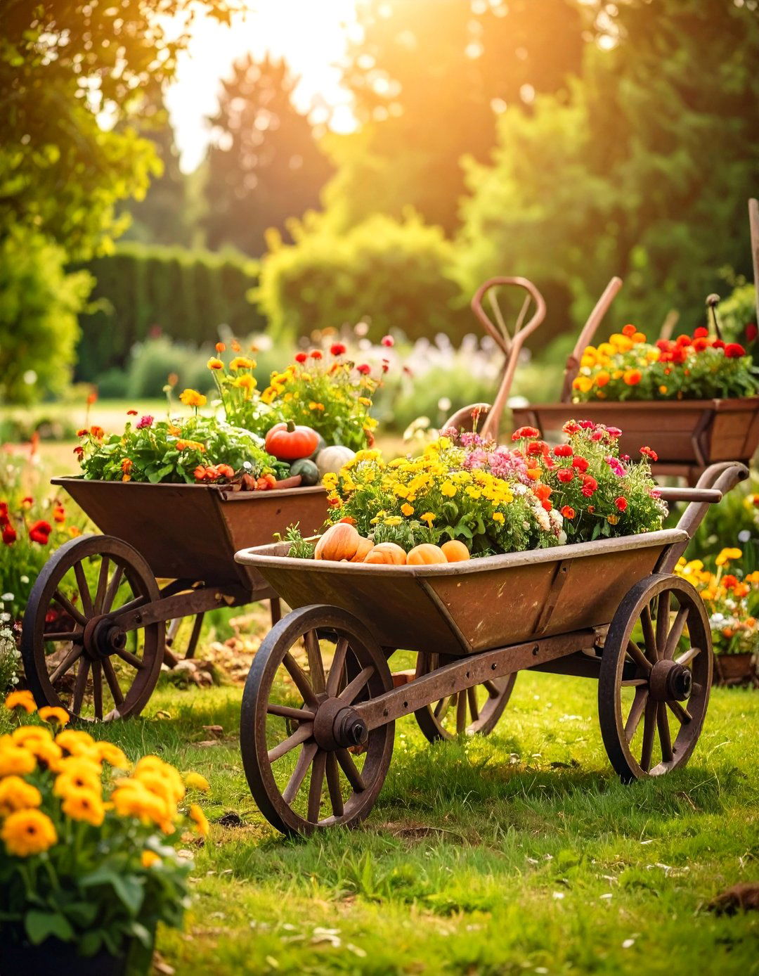 Rustic Landscaping with Vintage Tool and Antique Garden Decoration - 20 Rustic Landscaping Ideas