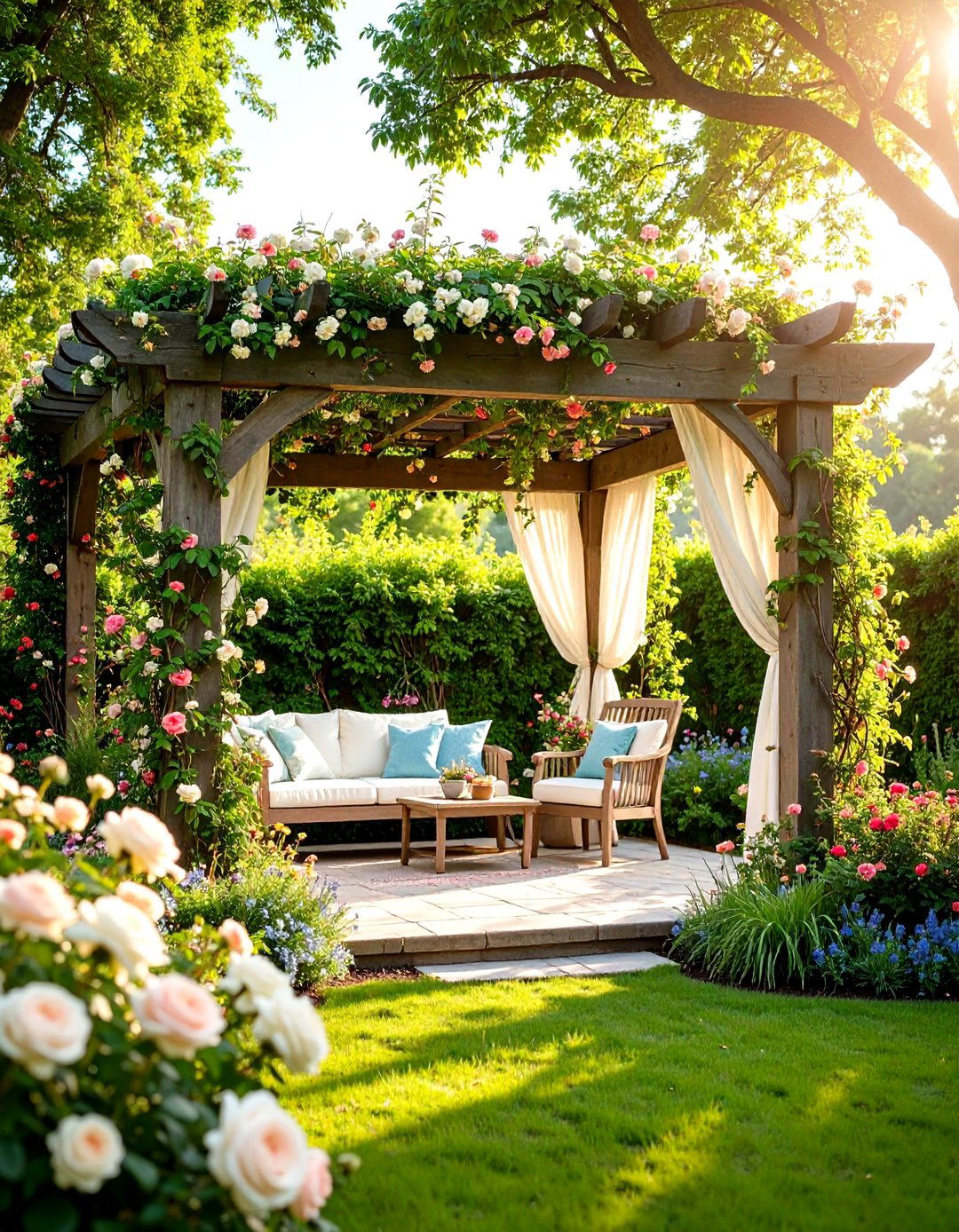 Rustic Landscaping with Weathered Pergola and Climbing Vine Features - 20 Rustic Landscaping Ideas