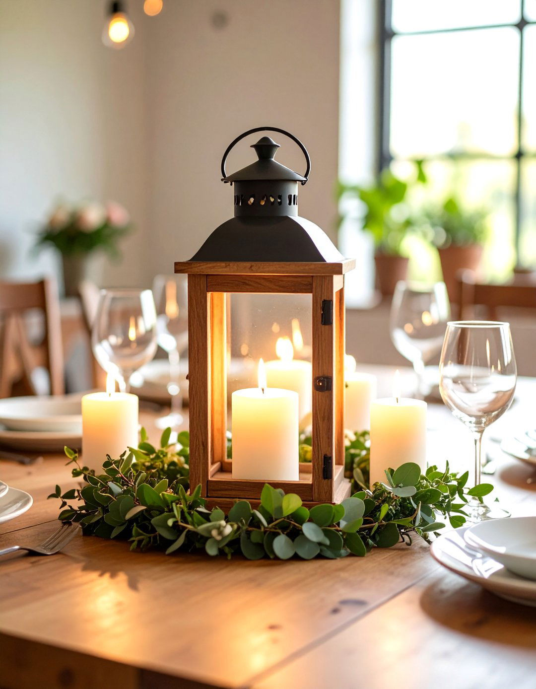 Rustic Lantern Centerpieces with Florals - 20 Centerpiece Ideas