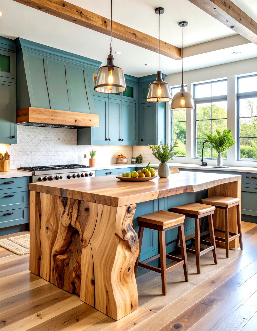 Rustic Live Edge Wood Waterfall Kitchen Island with Natural Character - 20 Waterfall Kitchen Island Ideas