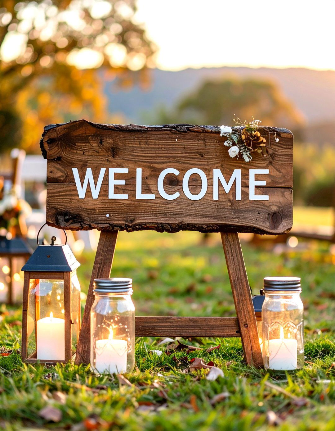Rustic Live Edge Wood Wedding Welcome Sign with Natural Texture - 20 Wedding Welcome Sign Ideas