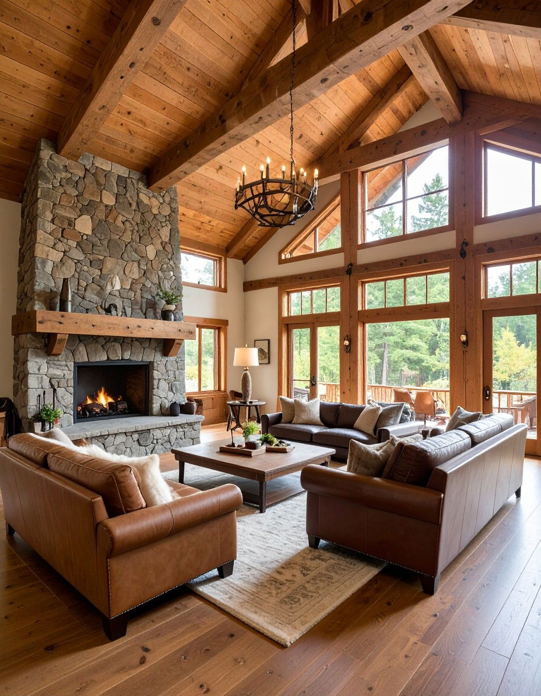 Rustic Lodge Exposed Beam Living Room - 20 Exposed Beam Living Room Ideas