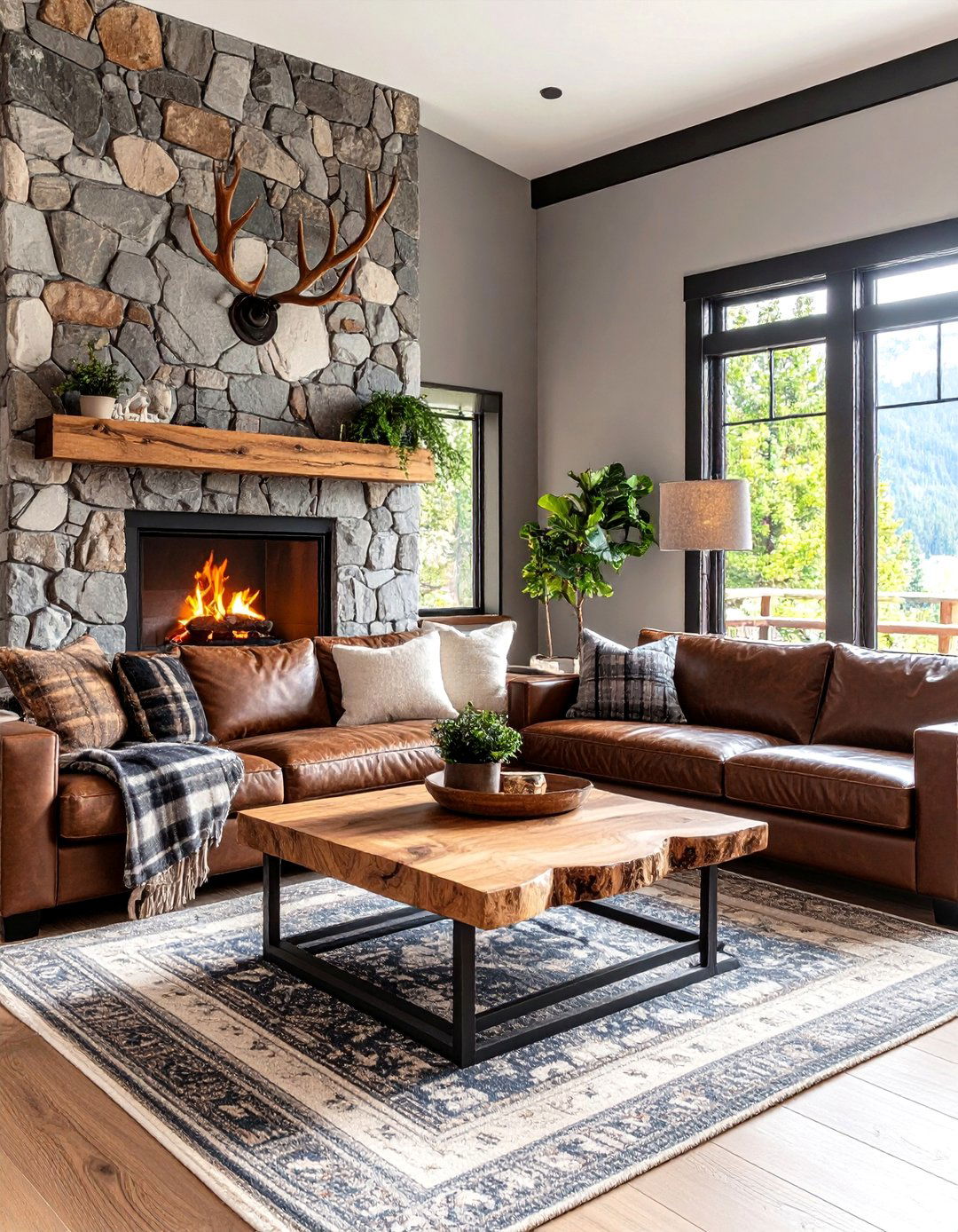 Rustic Lodge Grey Walls Black Trim Living Room - 20 living room grey walls black trim