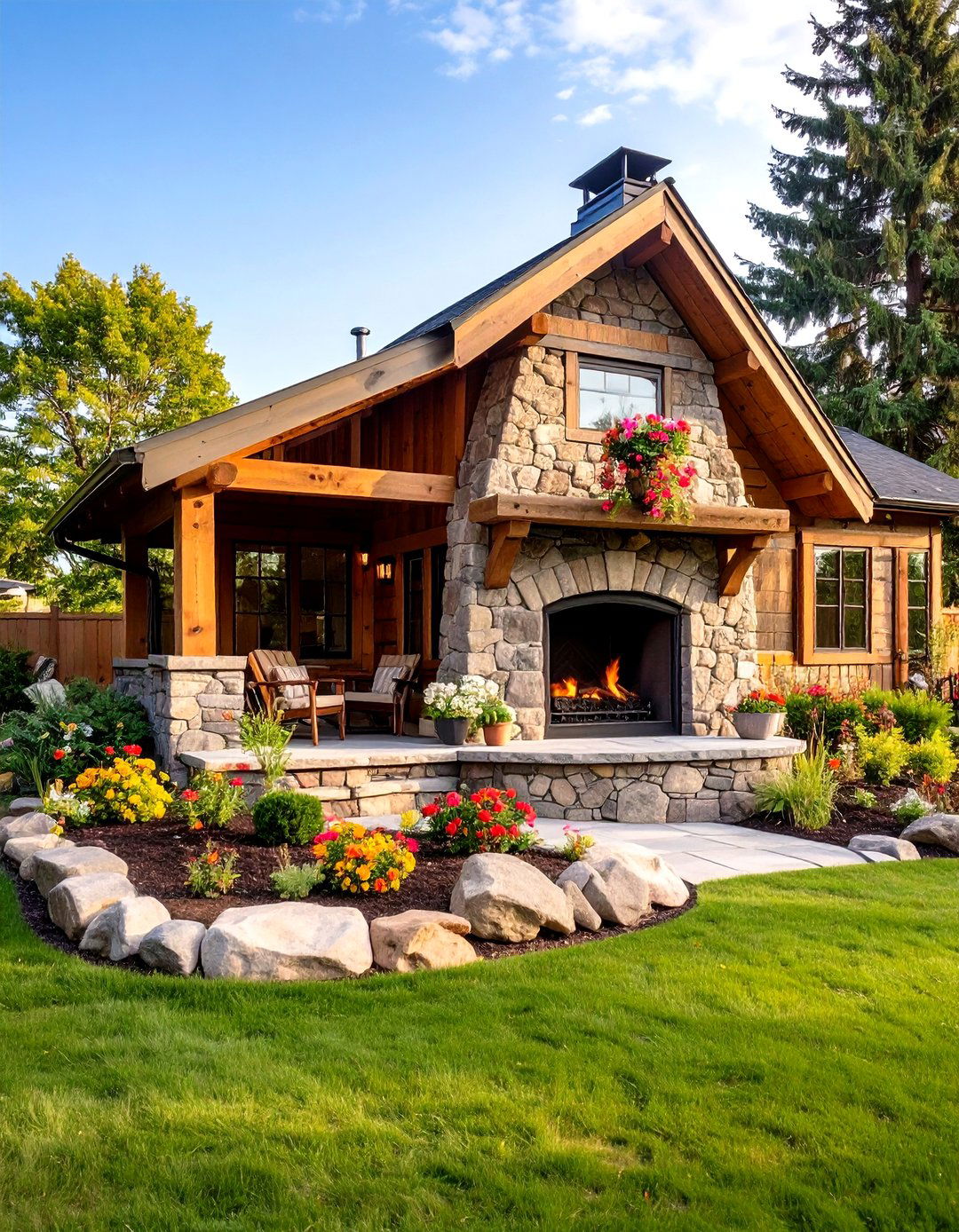 Rustic Log Cabin Outdoor Corner Fireplace - 20 Outdoor Corner Fireplace Ideas