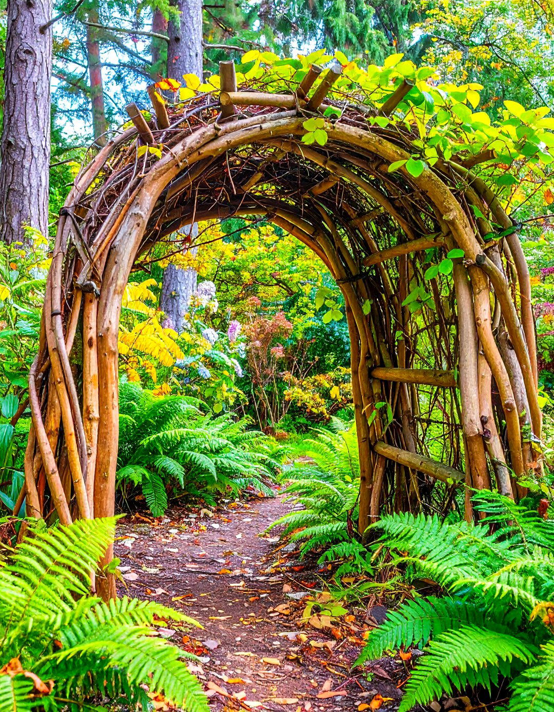 Rustic Log Garden Arch for Woodland Paths - 20 Garden Arch Ideas