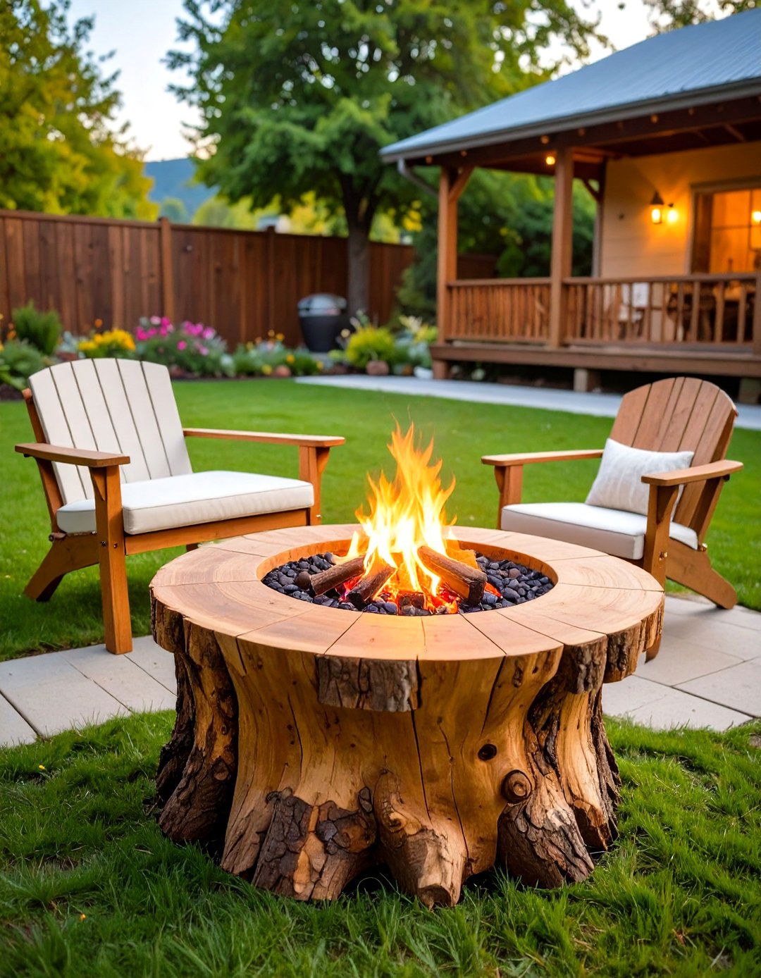 Rustic Log Stump Fire Pit Seating - 20 Fire Pit Chair Ideas