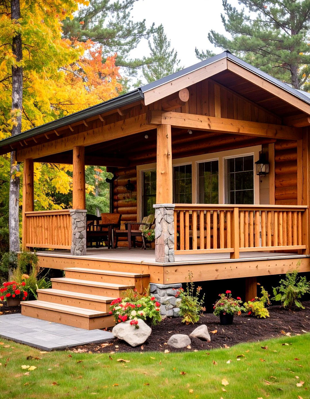 Rustic Log Style Mobile Home Porch - 20 Mobile Home Porch Ideas