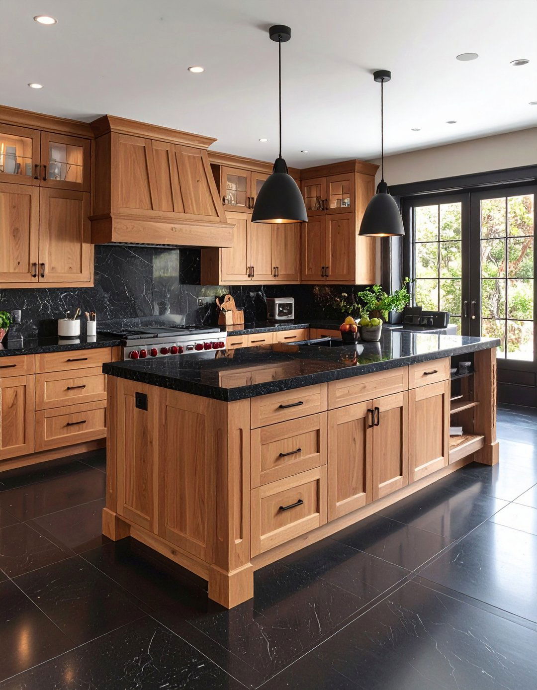 Rustic Luxe Light Cabinet and Black Kitchen Floor Contrast - 20 Black Kitchen Floor Ideas
