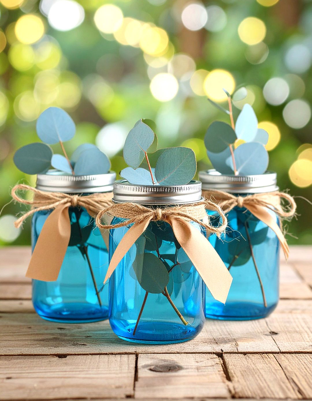 Rustic Mason Jar Eucalyptus Centerpieces with Burlap Accents - 20 Eucalyptus Wedding Centerpieces