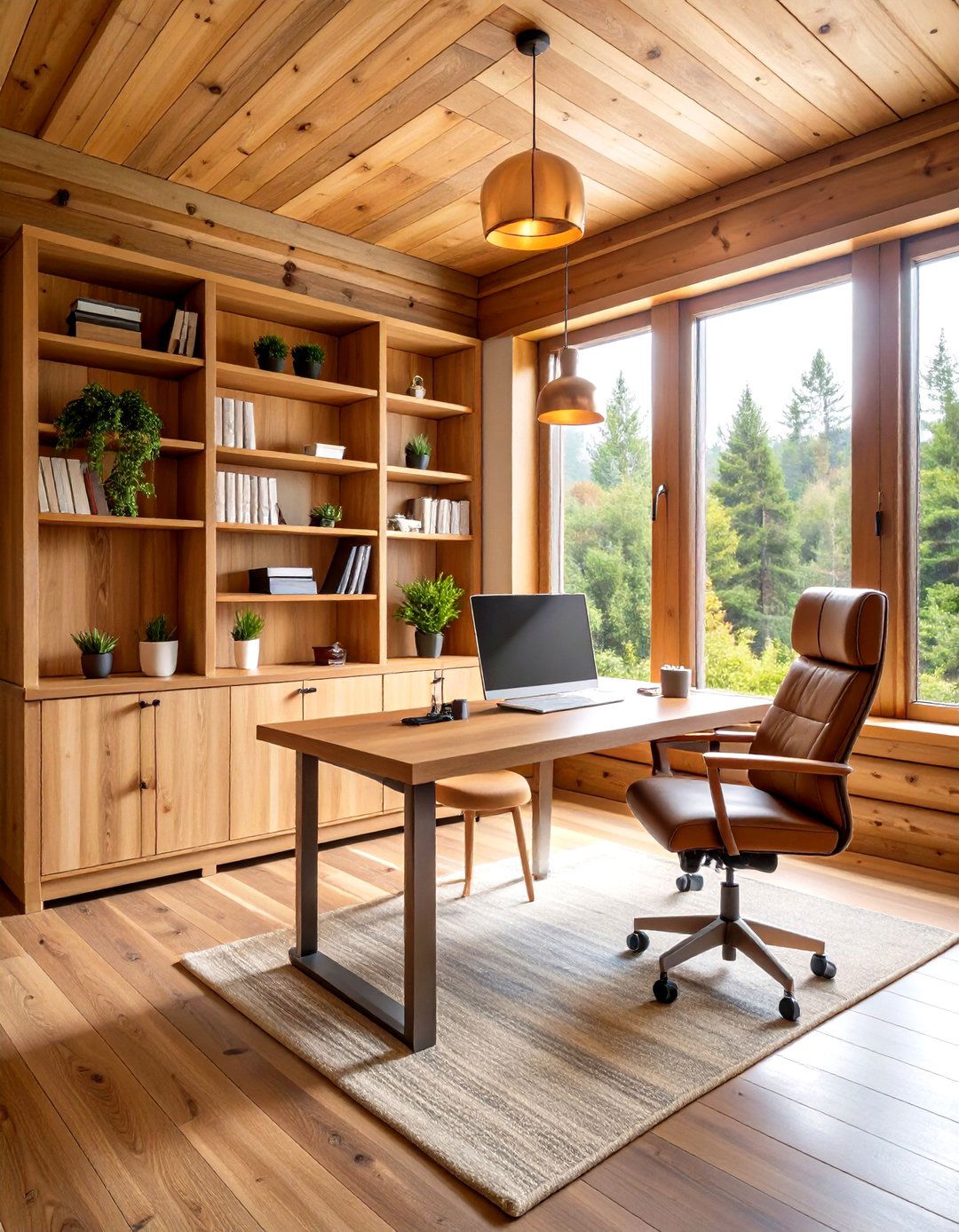 Rustic Minimalist Log Cabin Home Office - 20 Log Cabin Interior Design Ideas